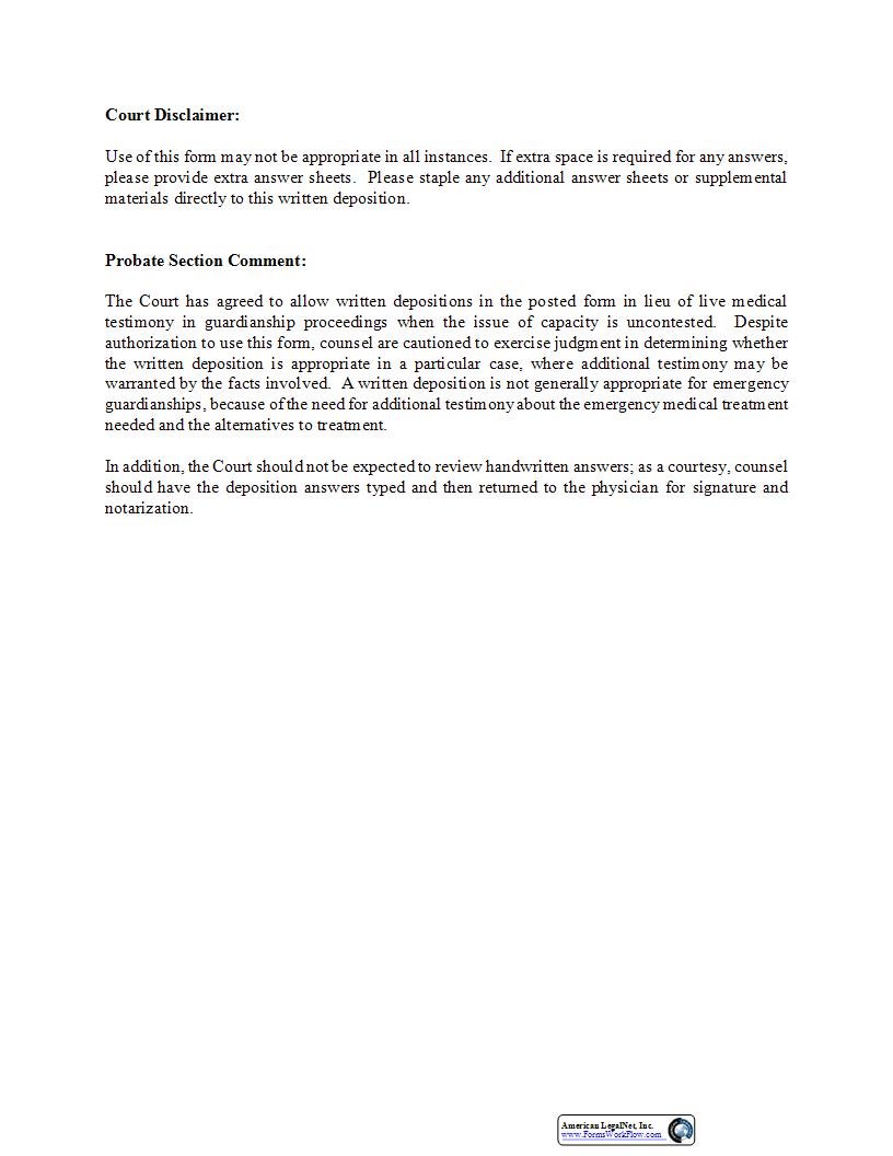 Written Deposition (For Incapacity Proceeding) | Pdf Fpdf Docx | Pennsylvania