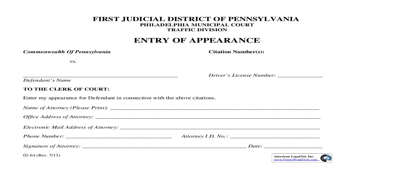 Entry Of Appearance | Pdf Fpdf Doc Docx | Pennsylvania