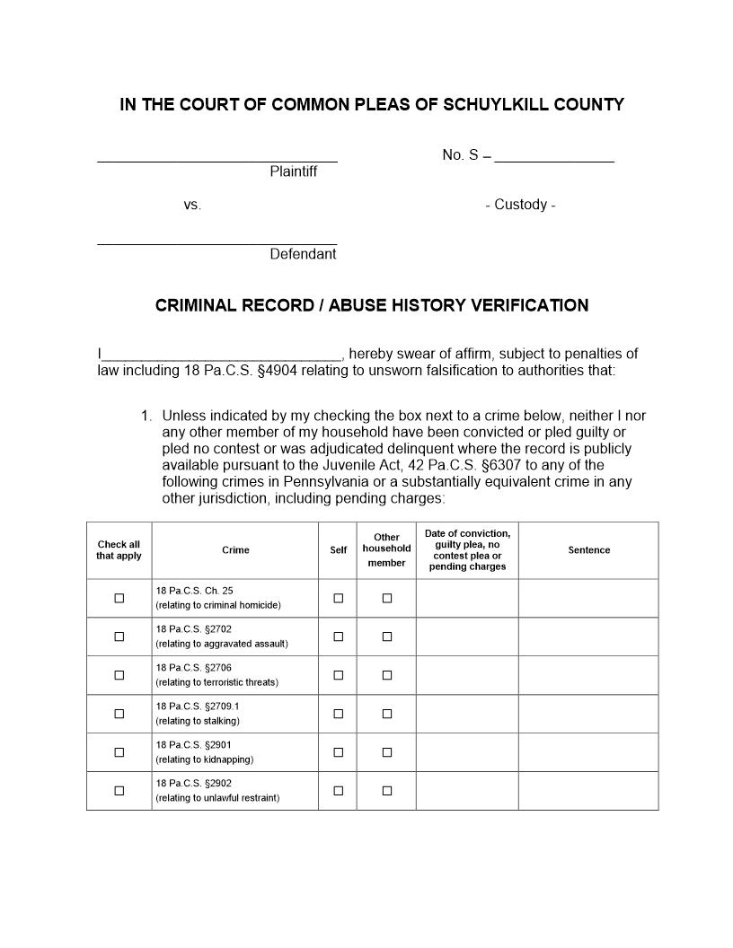 Criminal Record Abuse History Verification | Pdf Fpdf Docx | Pennsylvania