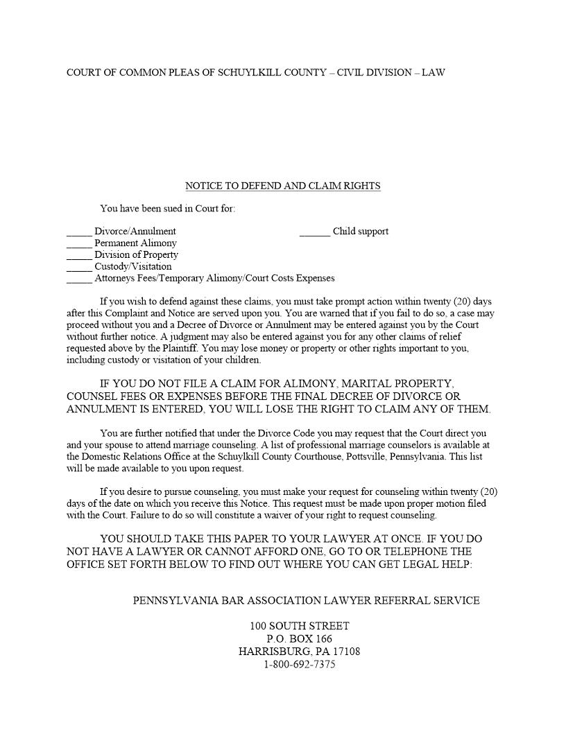 Notice To Defend And Claim Rights | Pdf Fpdf Docx | Pennsylvania