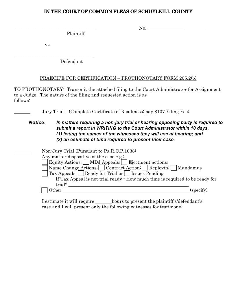 Praecipe For Certification | Pdf Fpdf Docx | Pennsylvania