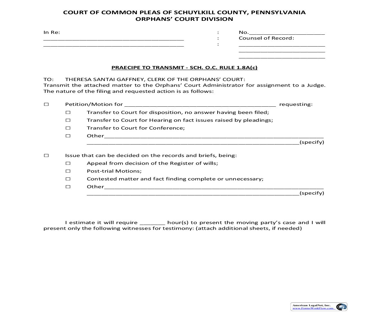Praecipe To Transmit | Pdf Fpdf Doc Docx | Pennsylvania
