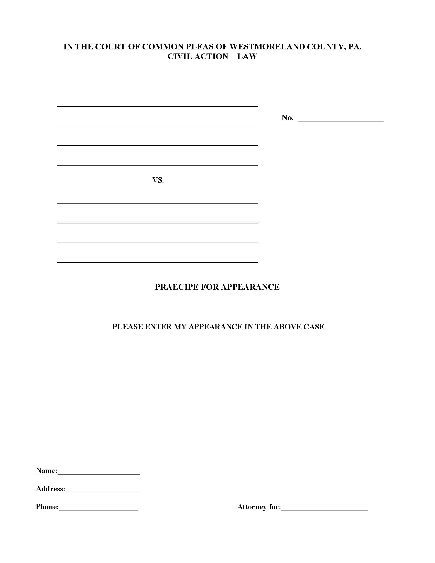 Praecipe For Appearance | Pdf Fpdf Docx | Pennsylvania