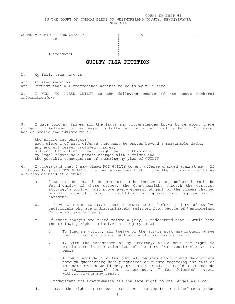 Guilty Plea Petition | Pdf Fpdf Doc Docx | Pennsylvania