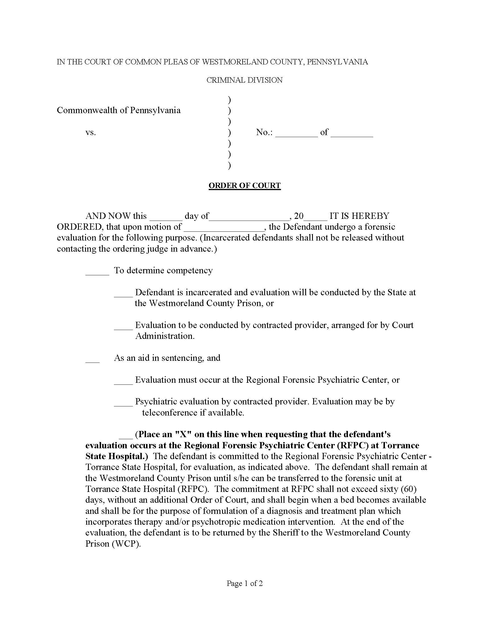 Order Of Court (Forensic Evaluation) | Pdf Fpdf Docx | Pennsylvania