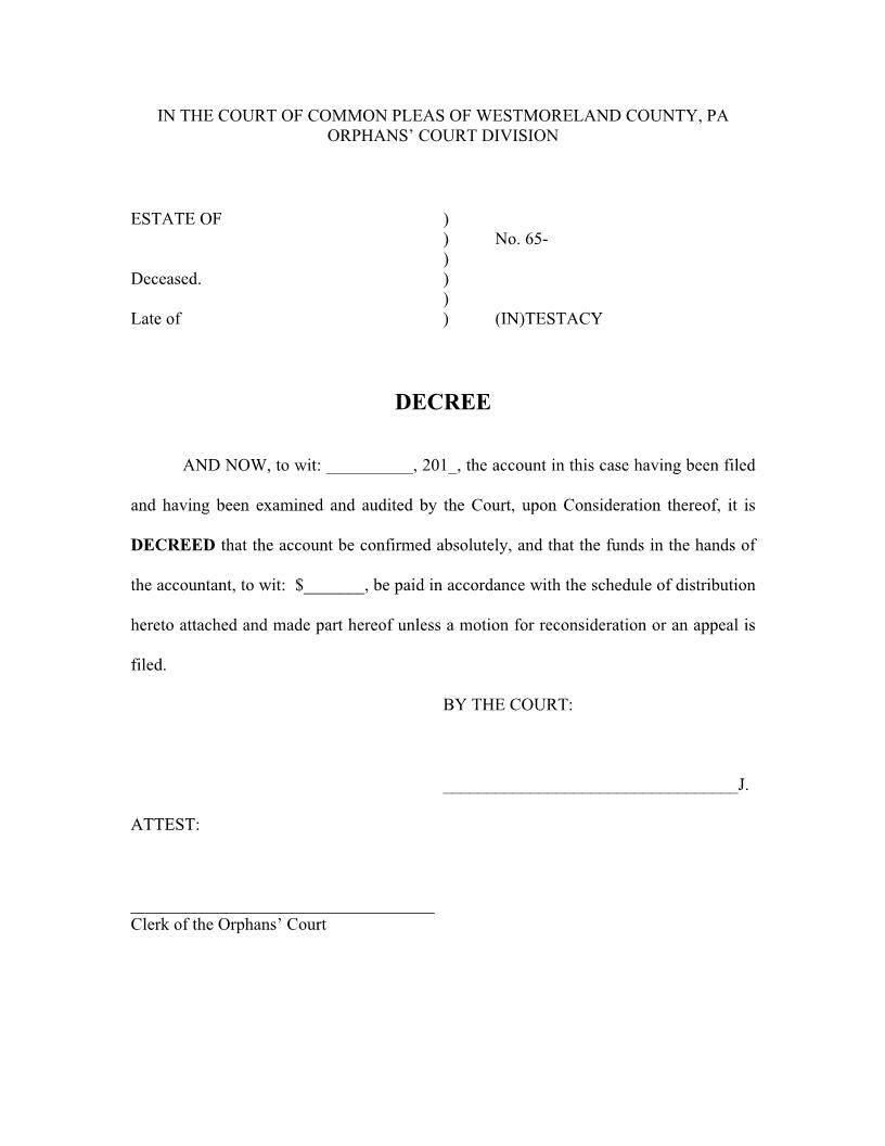 Decree For Distribution | Pdf Fpdf Doc Docx | Pennsylvania