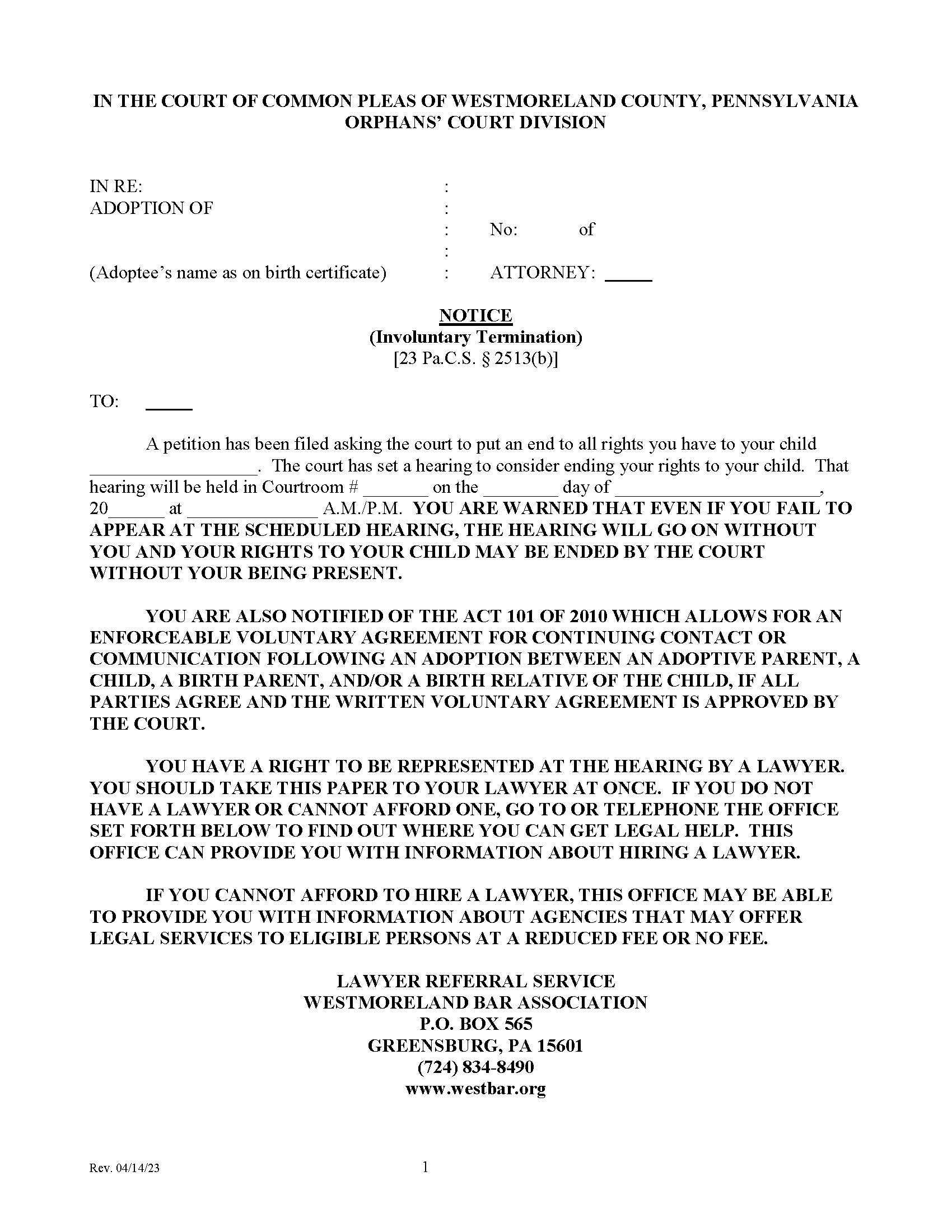 Involuntary Termination Packet | Pdf Fpdf Docx | Pennsylvania