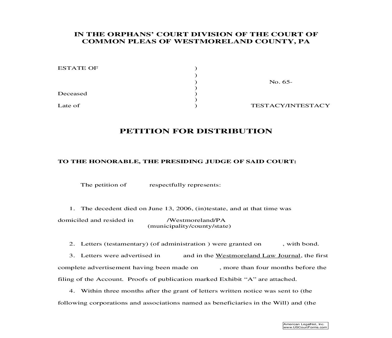 Petition For Distribution | Pdf Fpdf Doc Docx | Pennsylvania