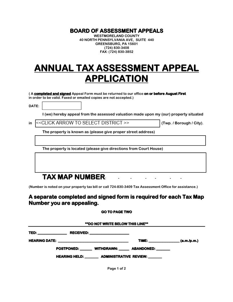 Annual Tax Assessment Appeal | Pdf Fpdf Docx | Pennsylvania