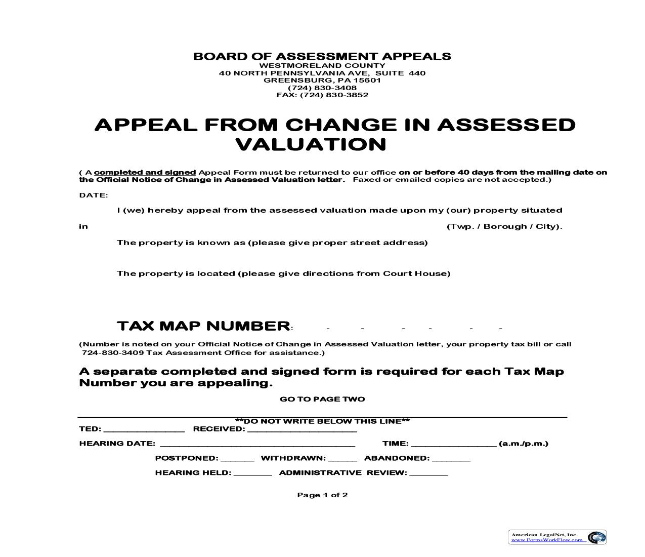Appeal From Change In Assessed Value | Pdf Fpdf Doc Docx | Pennsylvania