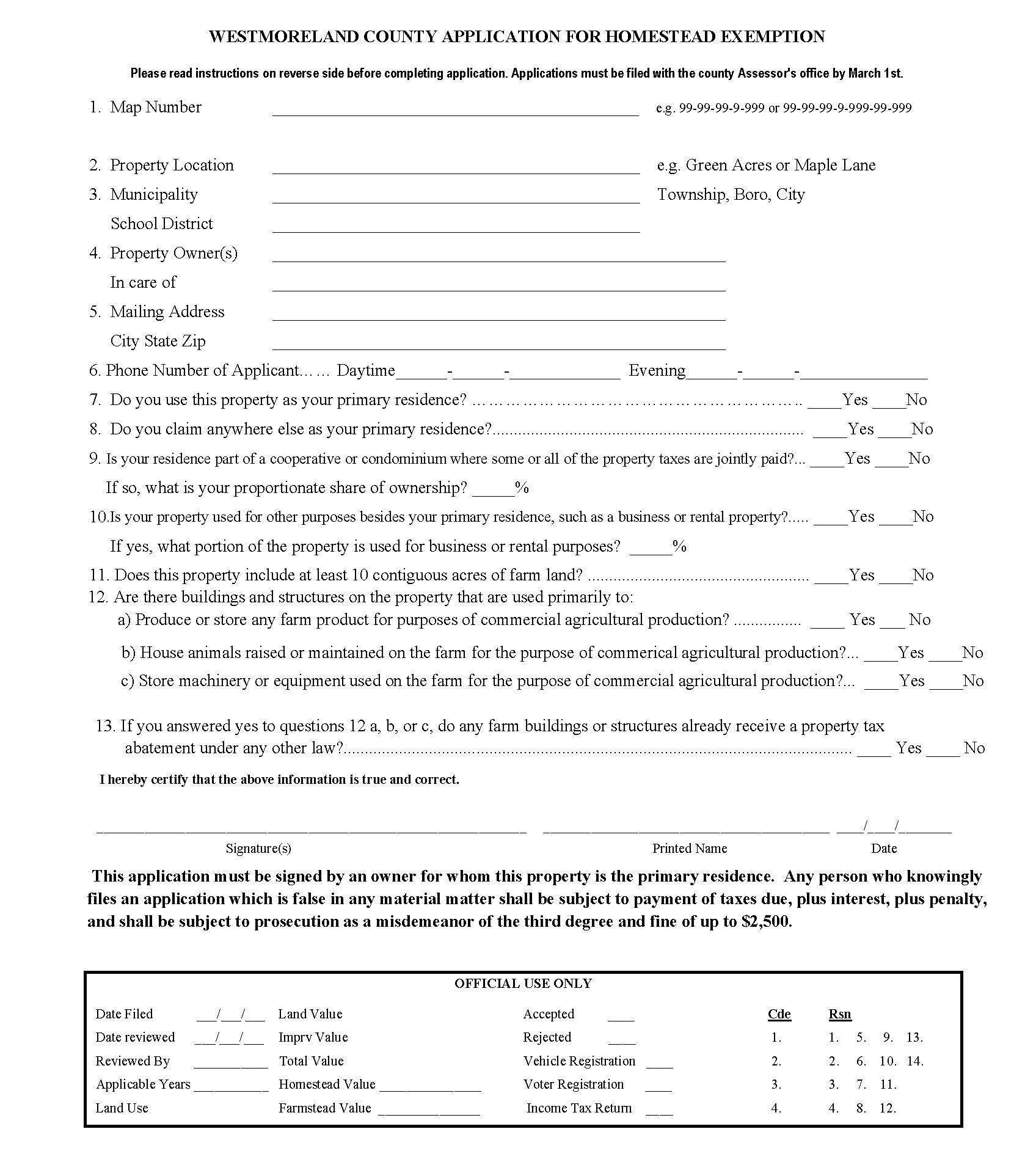 Application For Homestead Exemption | Pdf Fpdf Docx | Pennsylvania