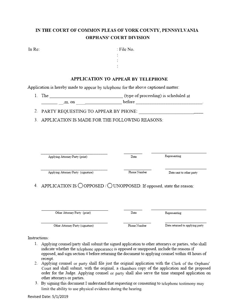 Application To Appear By Telephone | Pdf Fpdf Docx | Pennsylvania
