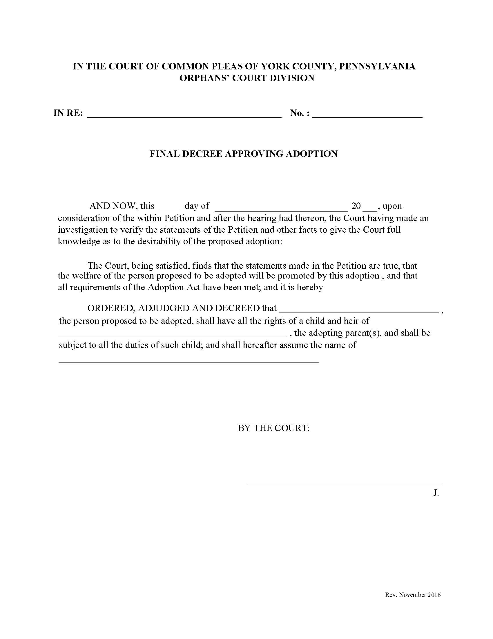 Final Decree Approving Adoption | Pdf Fpdf Doc Docx | Pennsylvania