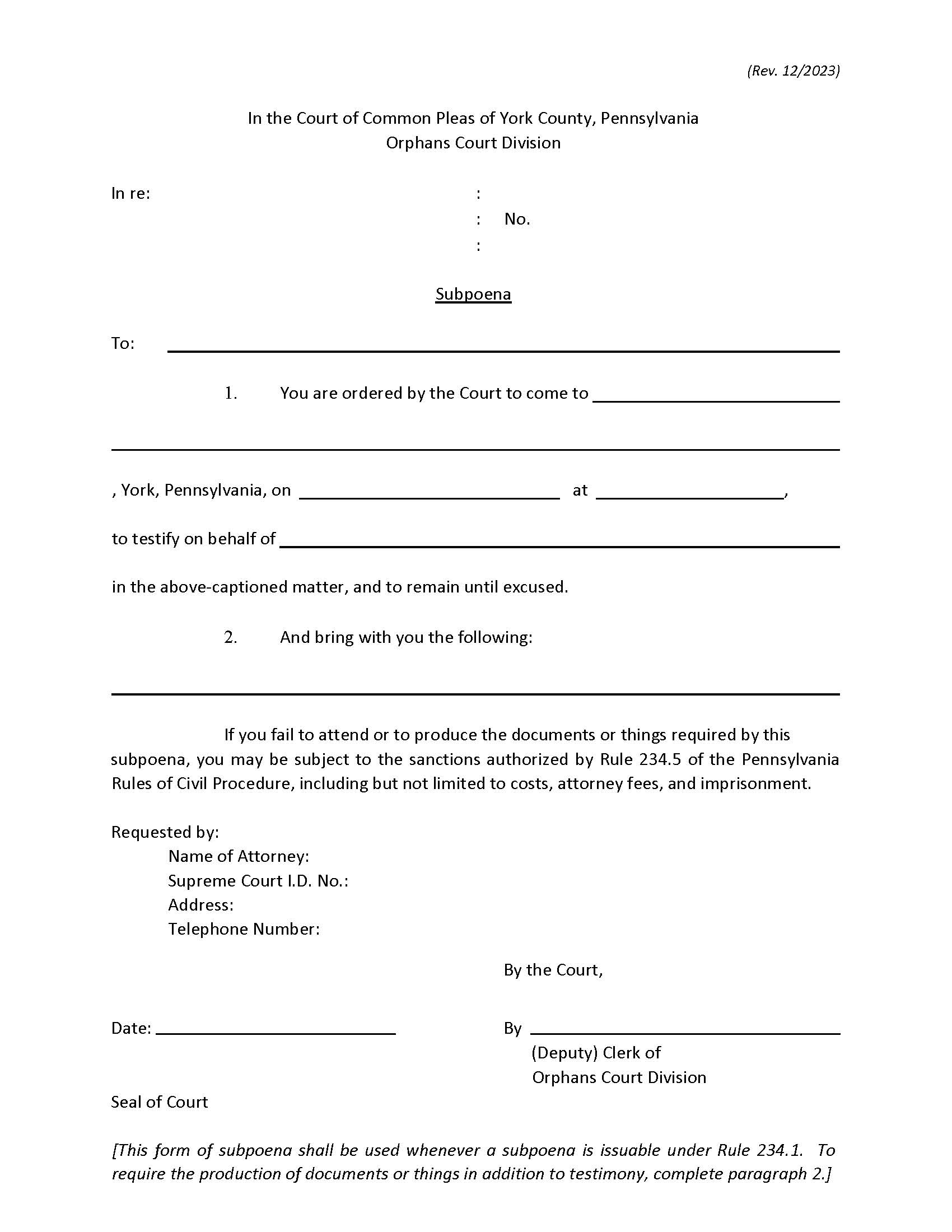 Subpoena | Pdf Fpdf Doc Docx | Pennsylvania