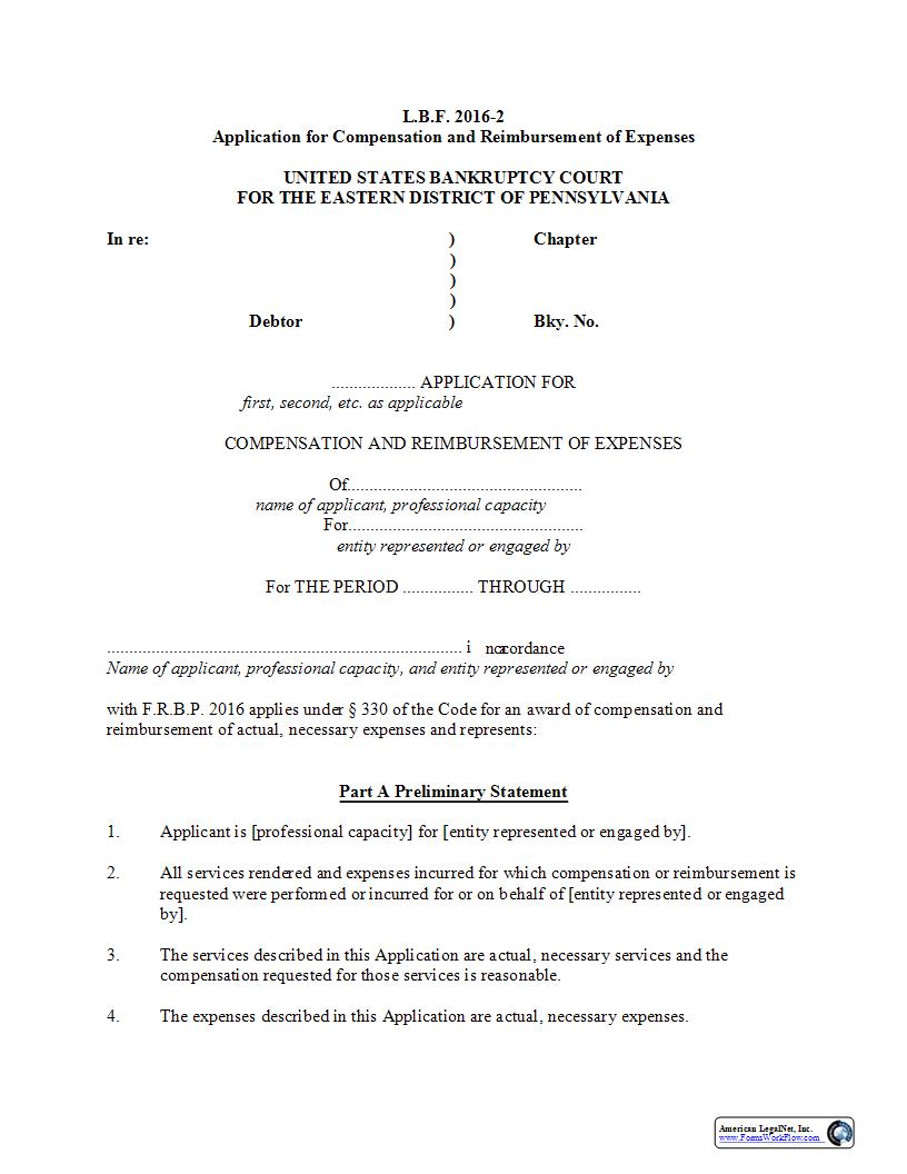 Application For Compensation And Reimbursement Of Expenses {LBF 2016-2} | Pdf Fpdf Docx | Pennsylvania