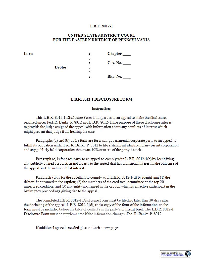 Disclosure Form {LBF 8012-1} | Pdf Fpdf Docx | Pennsylvania