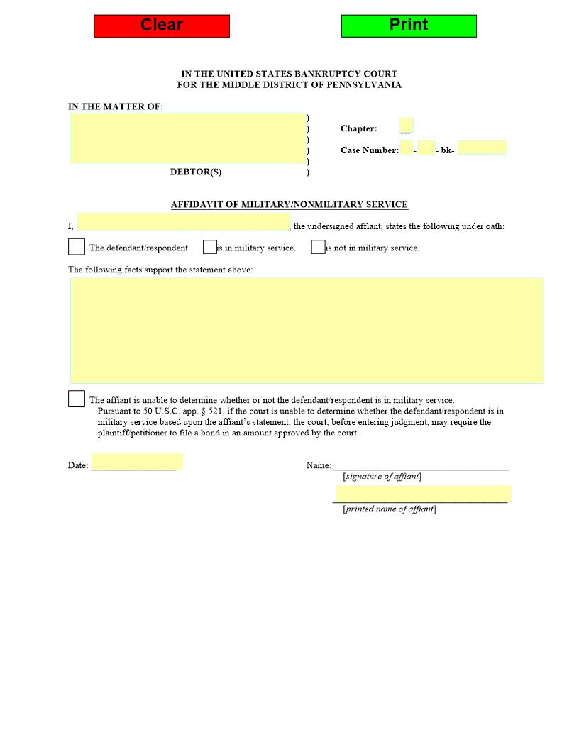 Affidavit Of Military Or Nonmilitary Service | Pdf Fpdf Docx | Pennsylvania
