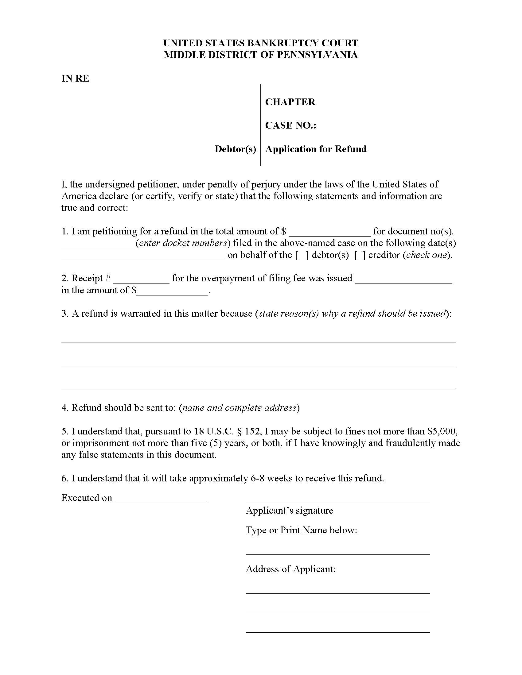 Application For Refund | Pdf Fpdf Docx | Pennsylvania