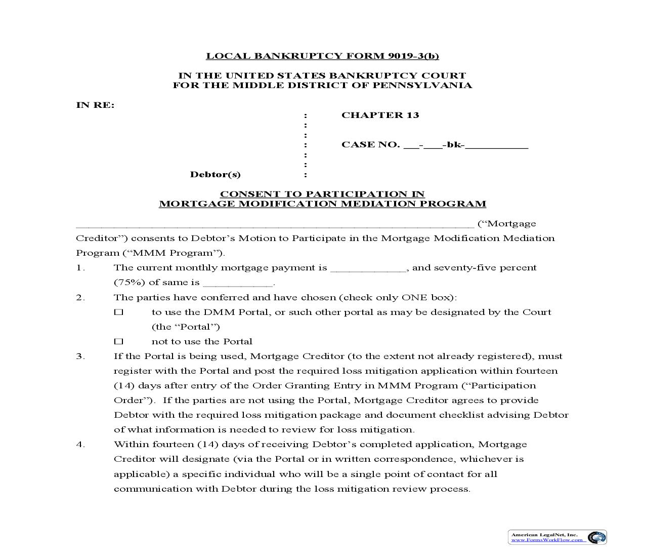 Consent To Participation In Mortgage Modification Mediation Program {9019-3(b)} | Pdf Fpdf Doc Docx | Pennsylvania