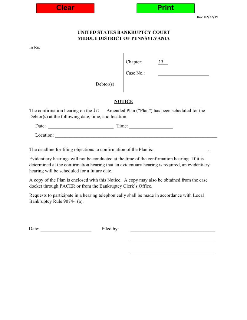 Notice For Amended Ch. 13 Plan | Pdf Fpdf Docx | Pennsylvania