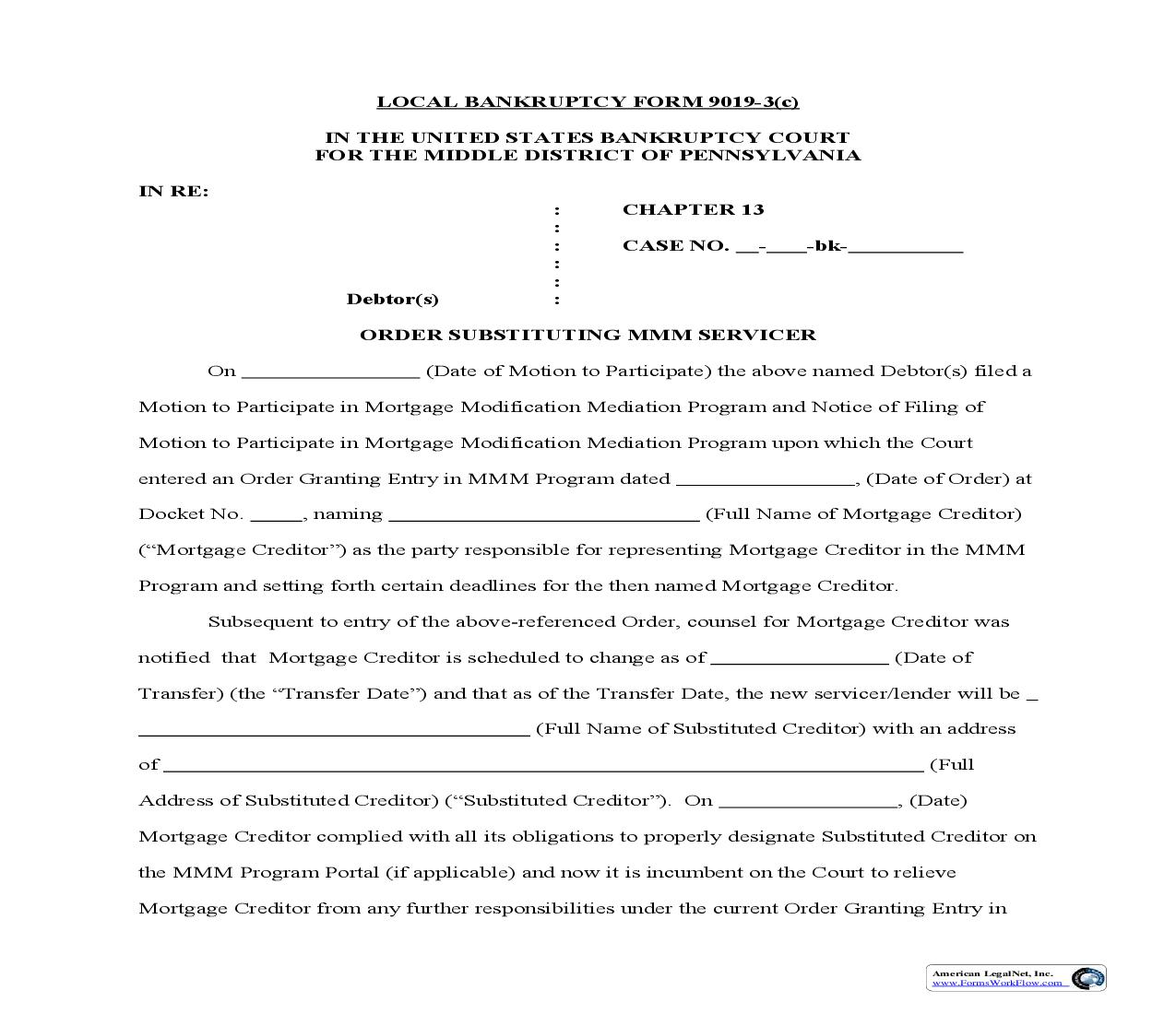 Order Substituting MMM Servicer {9019-3(c)} | Pdf Fpdf Doc Docx | Pennsylvania