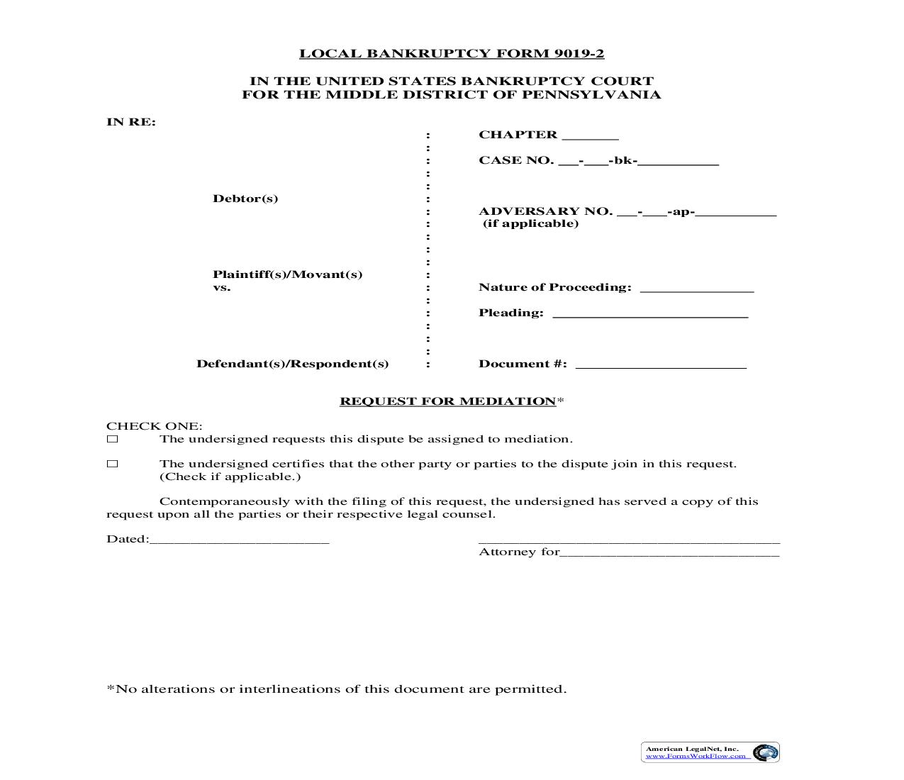 Request For Mediation {9019-2} | Pdf Fpdf Doc Docx | Pennsylvania