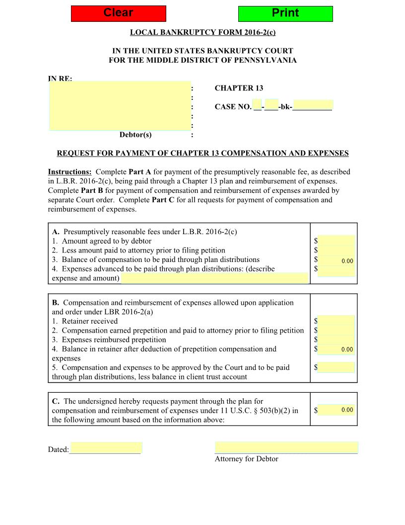 Request For Payment Of  Chapter 13 Compensation And Expenses {2016-2(c)} | Pdf Fpdf Docx | Pennsylvania