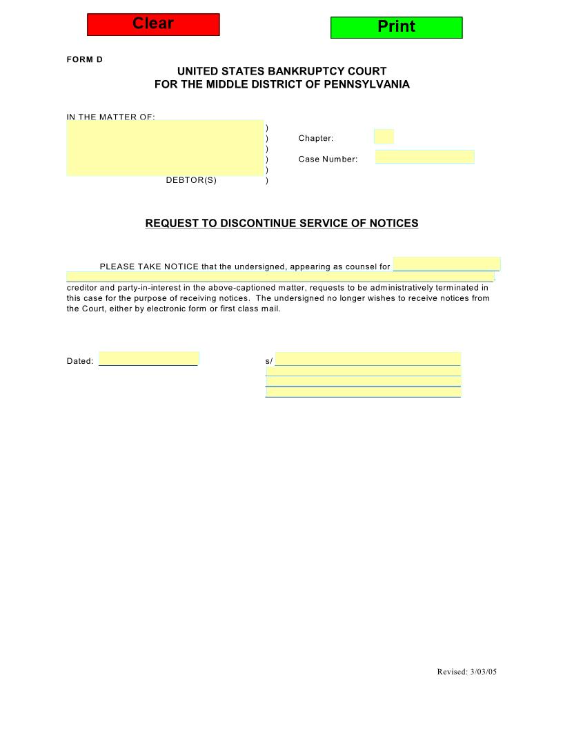 Request To Discontinue Service Of Notices {D} | Pdf Fpdf Docx | Pennsylvania
