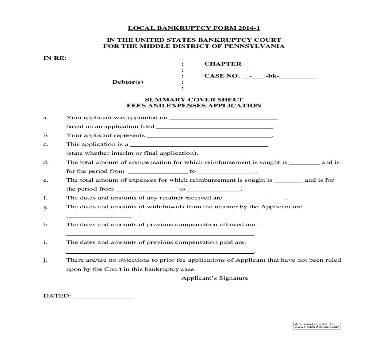 Summary Cover Sheet Fees And Expenses Application {2016-1} | Pdf Fpdf Doc Docx | Pennsylvania