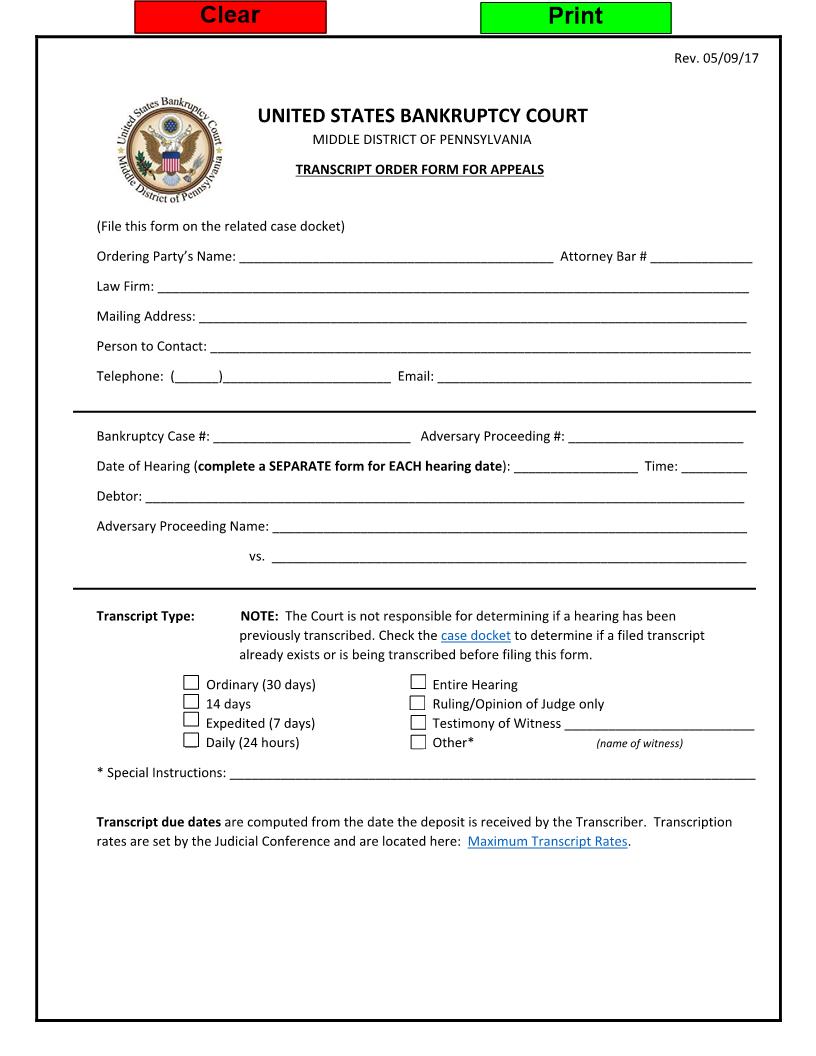 Transcript Order Form For Appeals | Pdf Fpdf Docx | Pennsylvania
