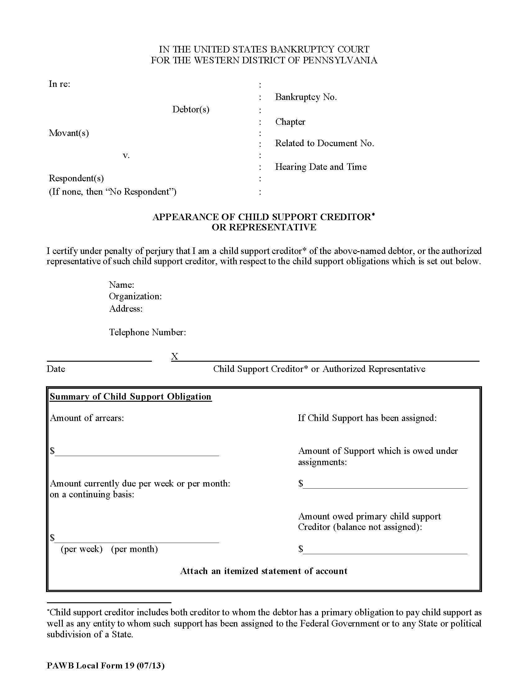 Appearance Of Child Support Creditor Or Representative {19} | Pdf Fpdf Doc Docx | Pennsylvania