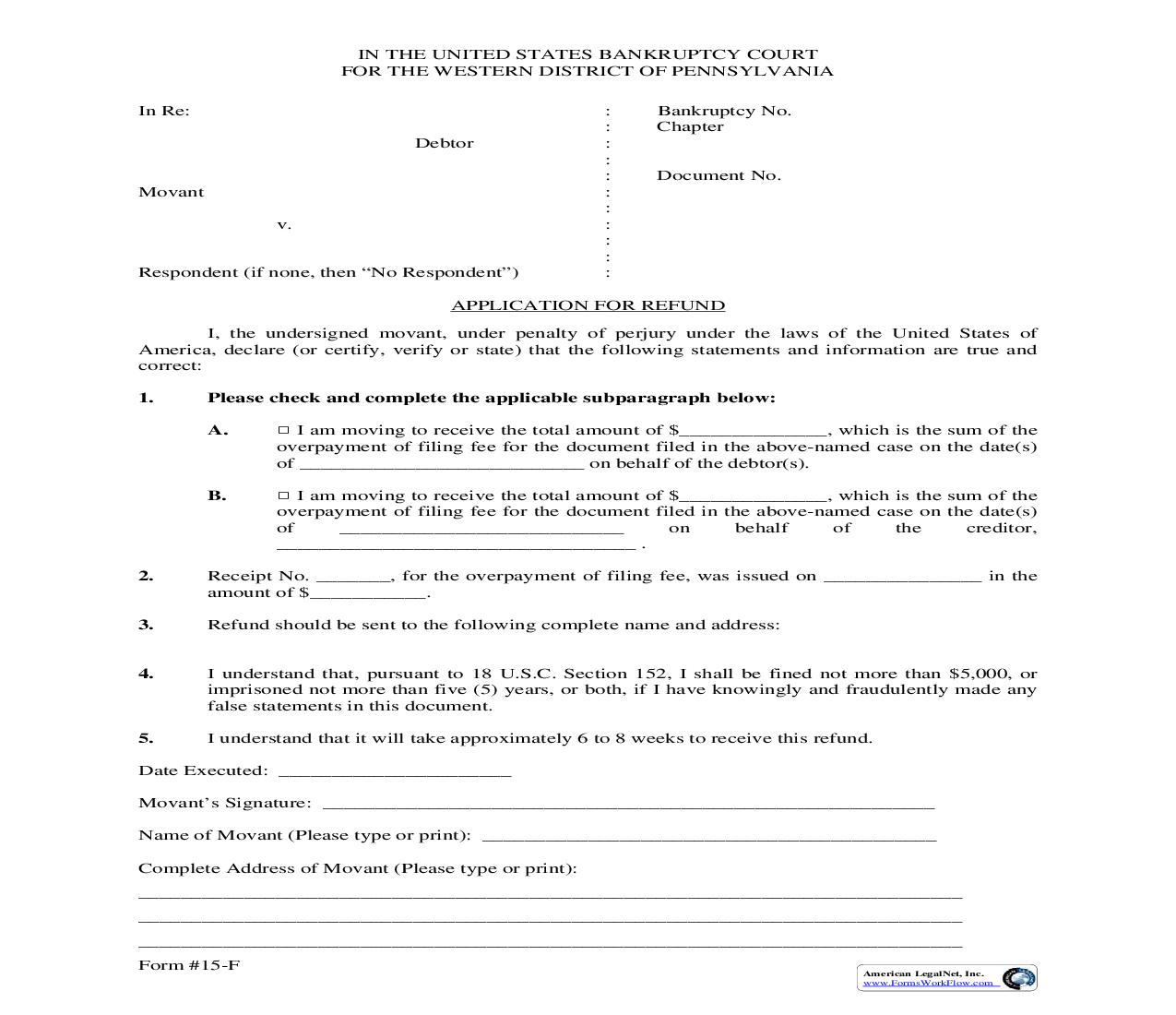 Application For Refund {15-F} | Pdf Fpdf Doc Docx | Pennsylvania