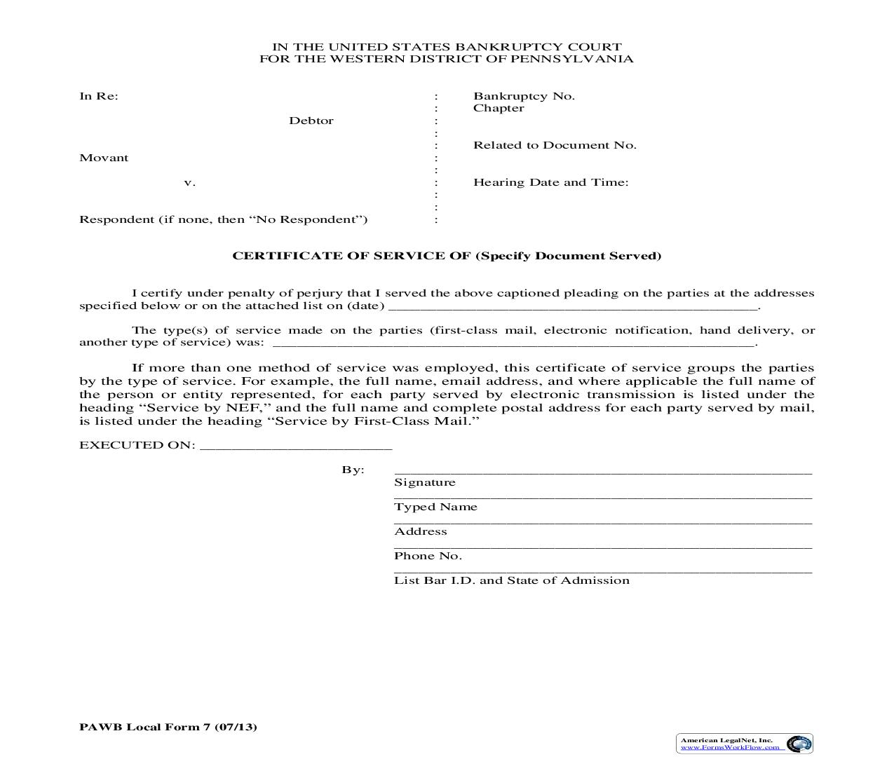 Certificate Of Service Of (Specify Doument Served) {7} | Pdf Fpdf Doc Docx | Pennsylvania