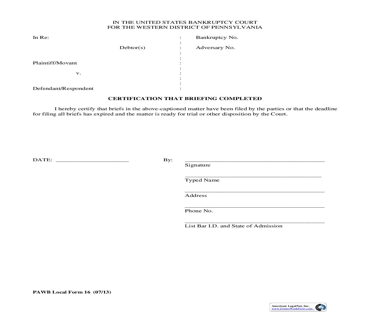 Certification That Briefing Completed {16} | Pdf Fpdf Doc Docx | Pennsylvania