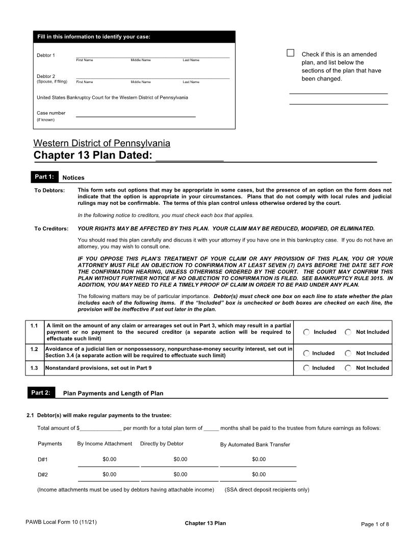 Chapter 13 Plan {10} | Pdf Fpdf Docx | Pennsylvania