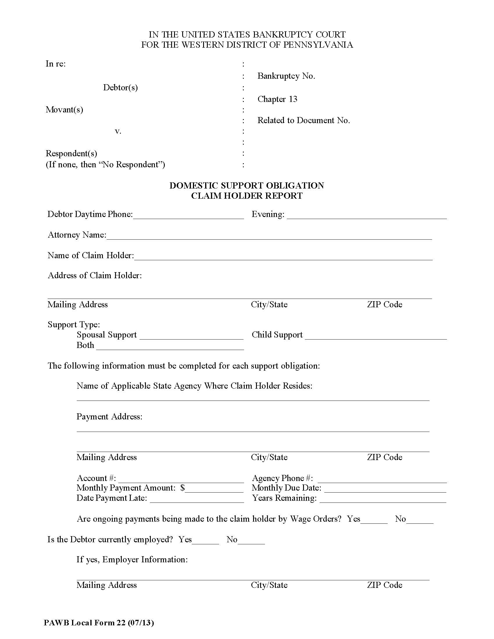 Domestic Support Obligation Claim Holder Report {22} | Pdf Fpdf Doc Docx | Pennsylvania