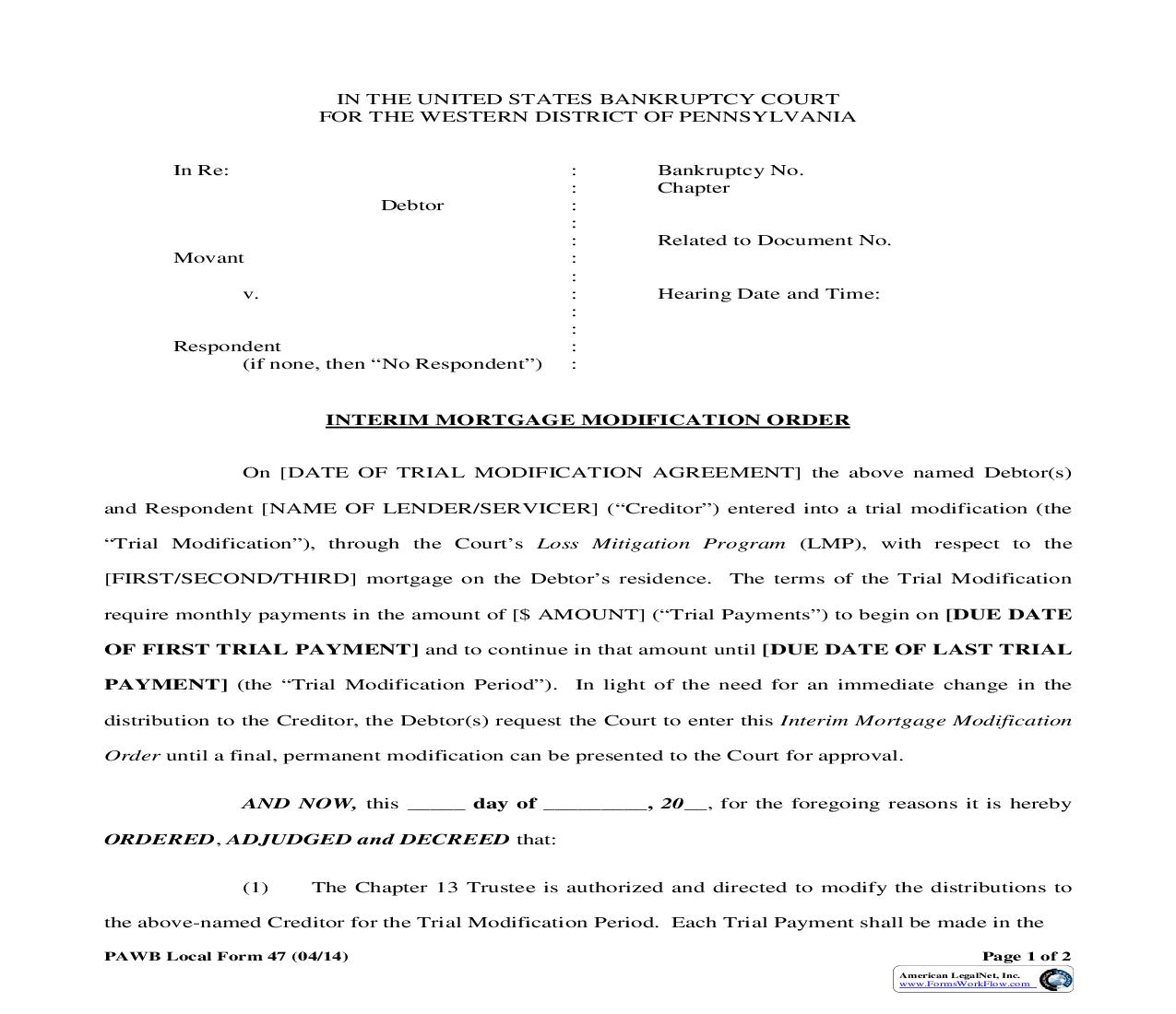 Interim Mortgage Modification Order {47} | Pdf Fpdf Doc Docx | Pennsylvania