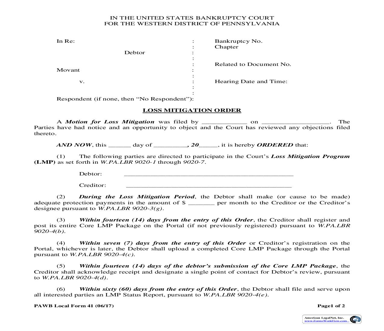 Loss Mitigation Order {41} | Pdf Fpdf Doc Docx | Pennsylvania