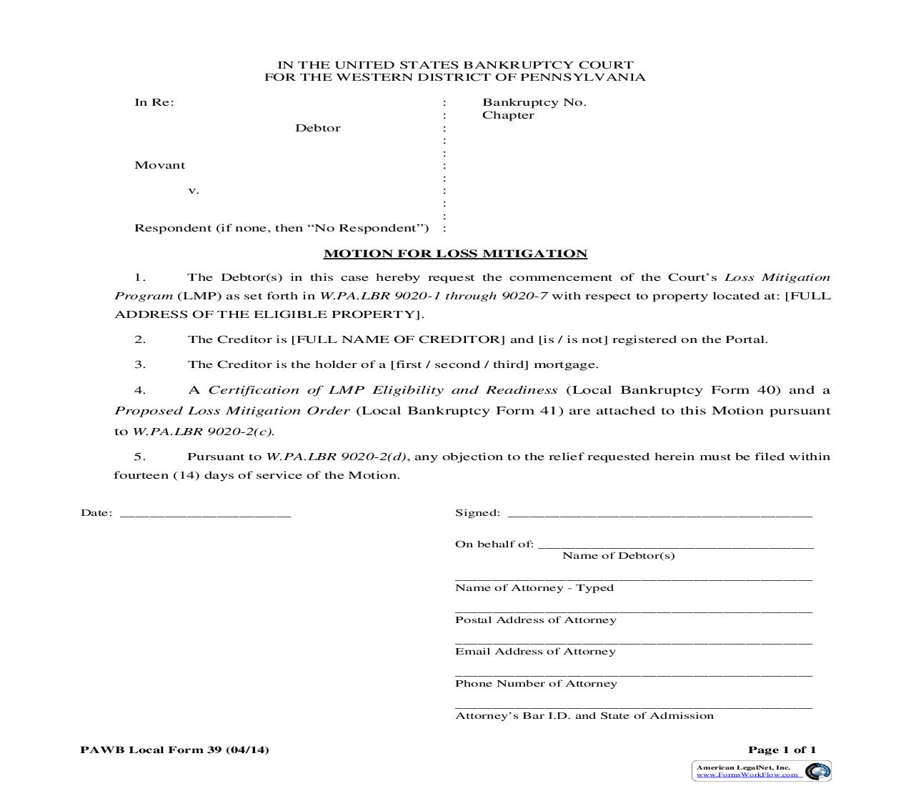 Motion For Loss Mitigation {39} | Pdf Fpdf Doc Docx | Pennsylvania