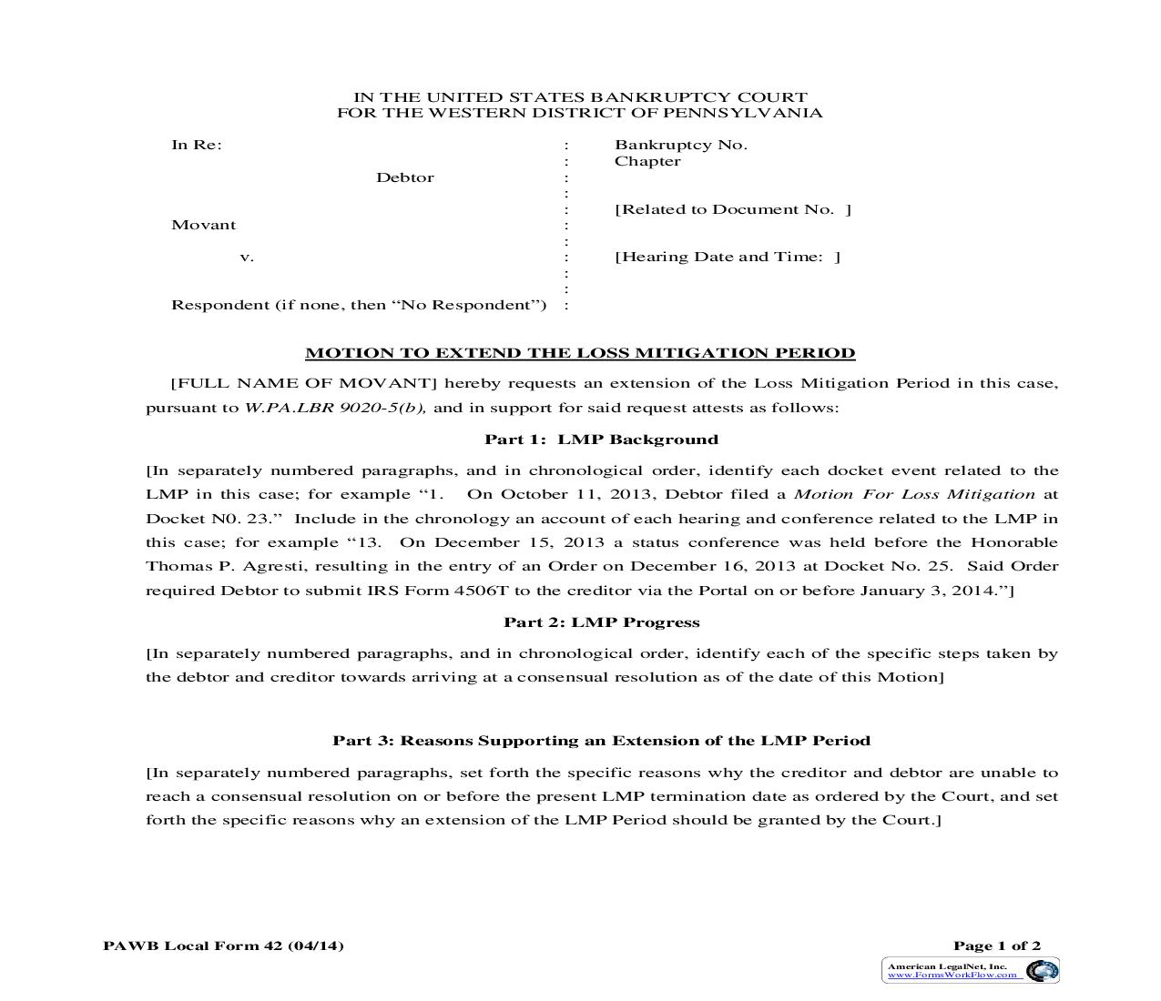 Motion To Extend The Loss Mitigation Period {42} | Pdf Fpdf Doc Docx | Pennsylvania