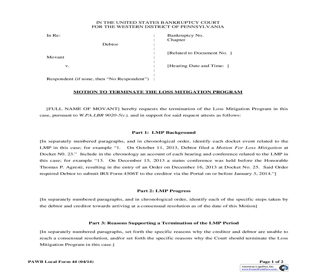 Motion To Terminate The Loss Mitigation Program {44} | Pdf Fpdf Doc Docx | Pennsylvania