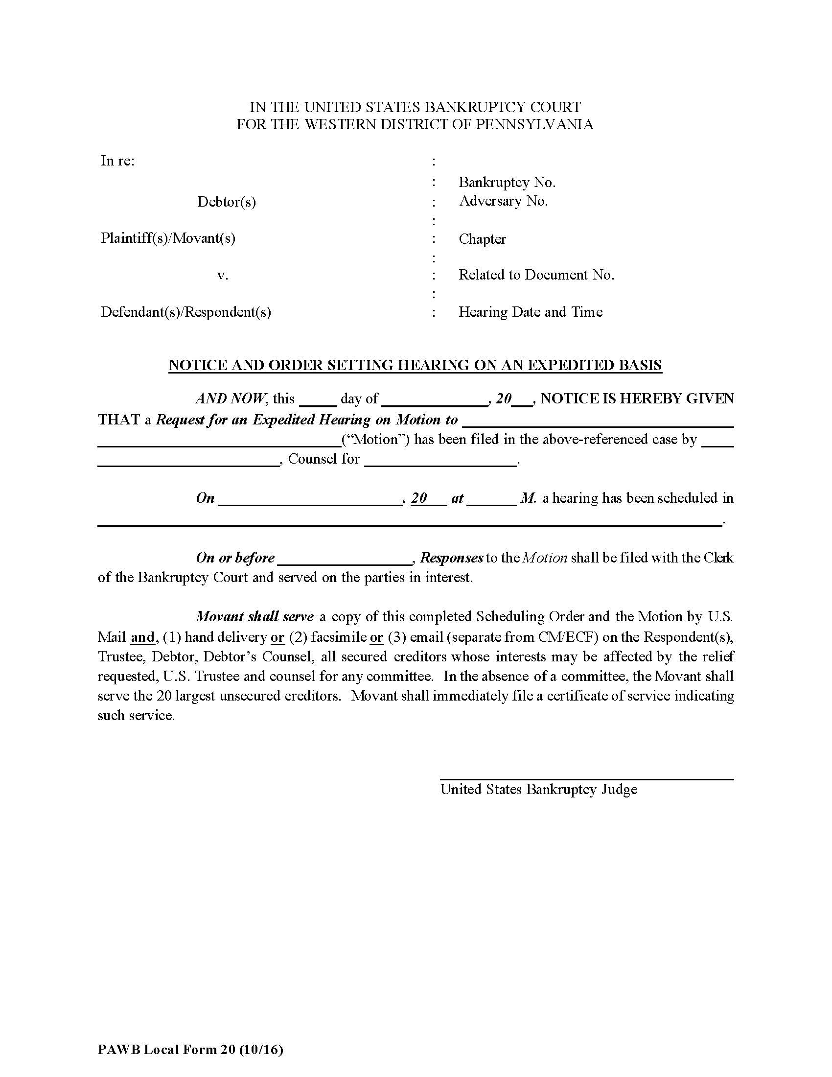Notice and Order Setting Hearing On An Expedited Basis {20} | Pdf Fpdf Doc Docx | Pennsylvania