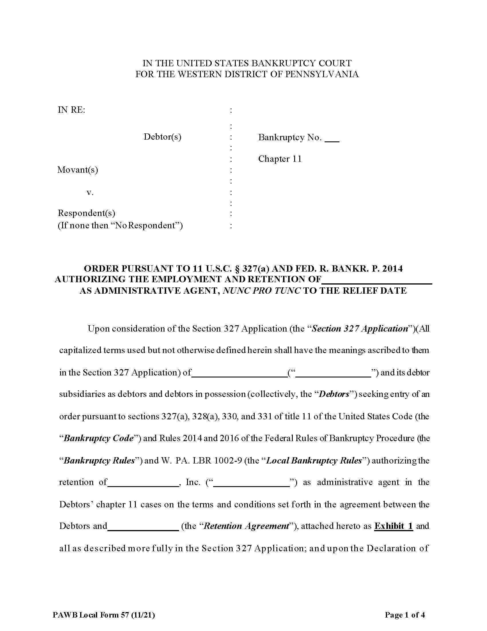 Order Authorizing Employment Of Agent {57} | Pdf Fpdf Docx | Pennsylvania