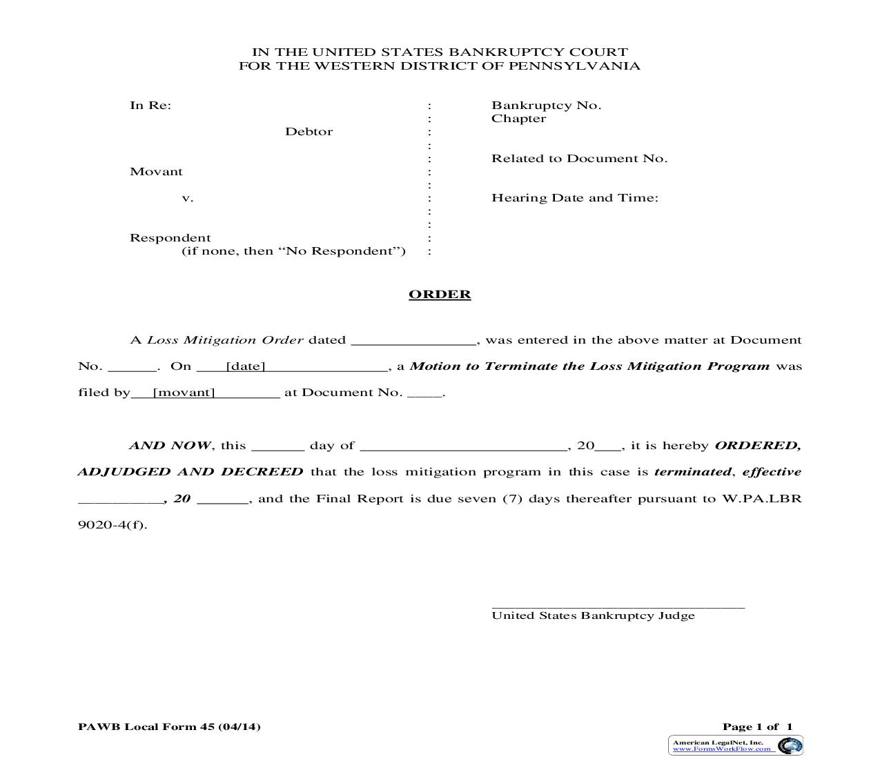 Proposed Order Terminating The Loss Mitigation Program {45} | Pdf Fpdf Doc Docx | Pennsylvania