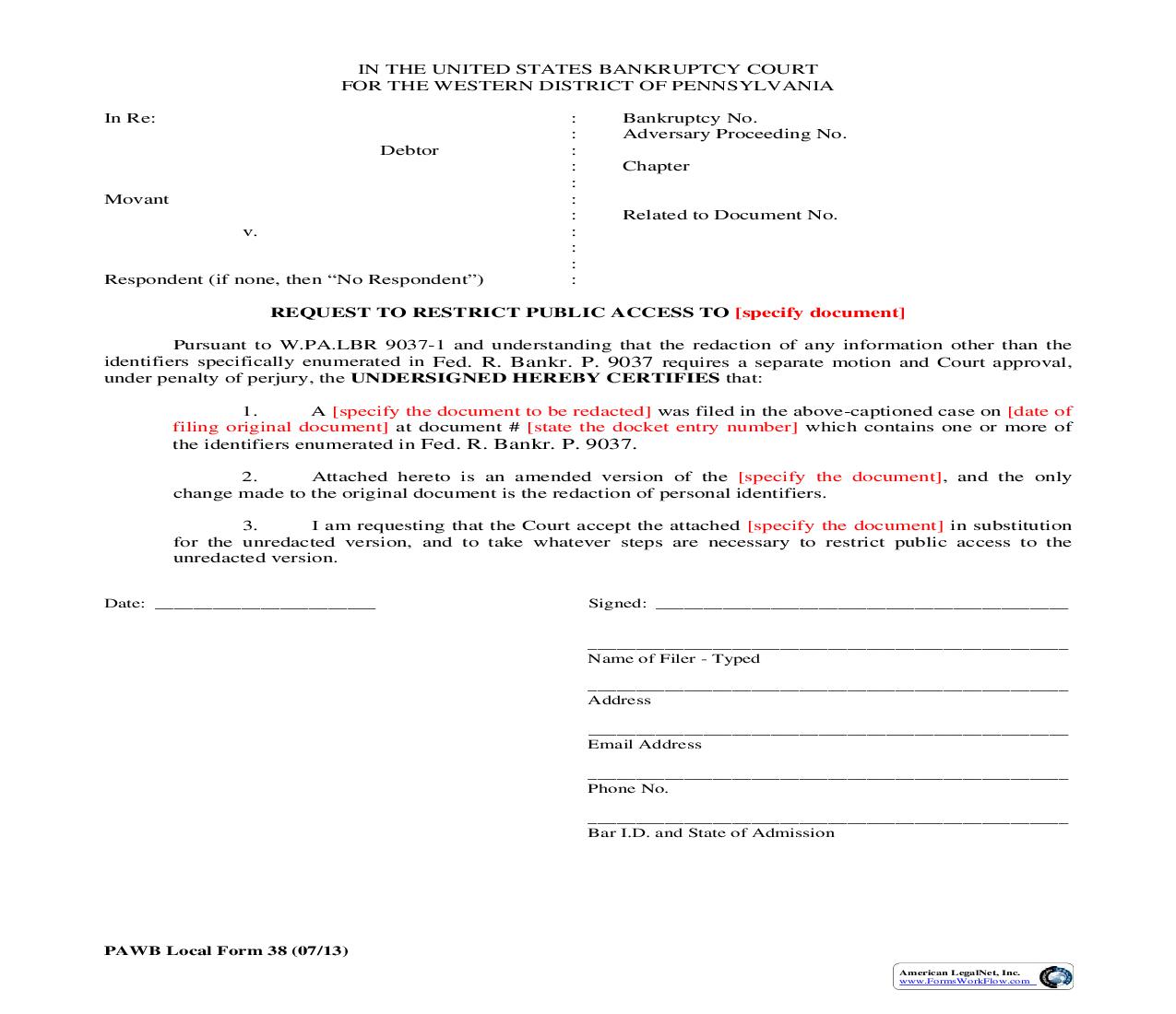 Request To Restrict Public Access {38} | Pdf Fpdf Doc Docx | Pennsylvania