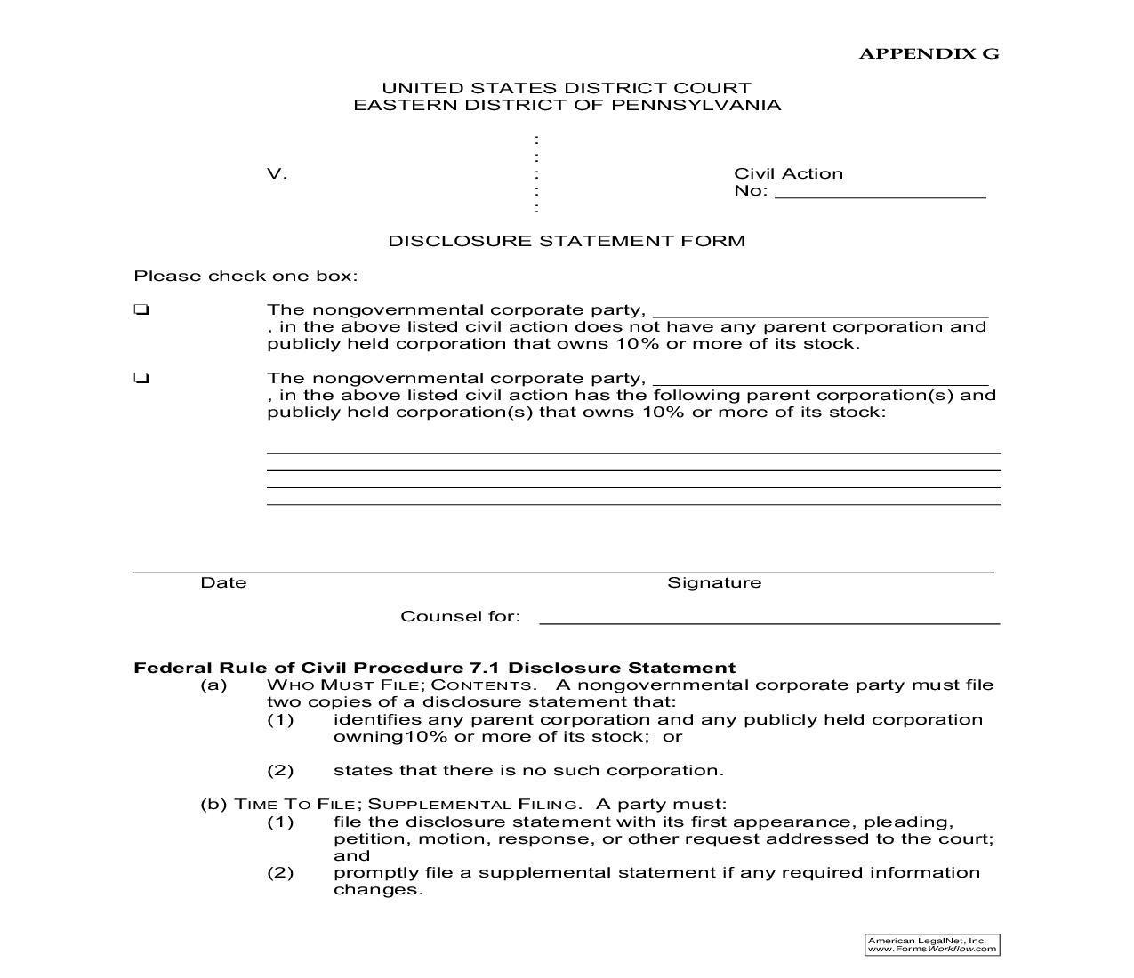 Disclosure Statement Form | Pdf Fpdf Doc Docx | Pennsylvania