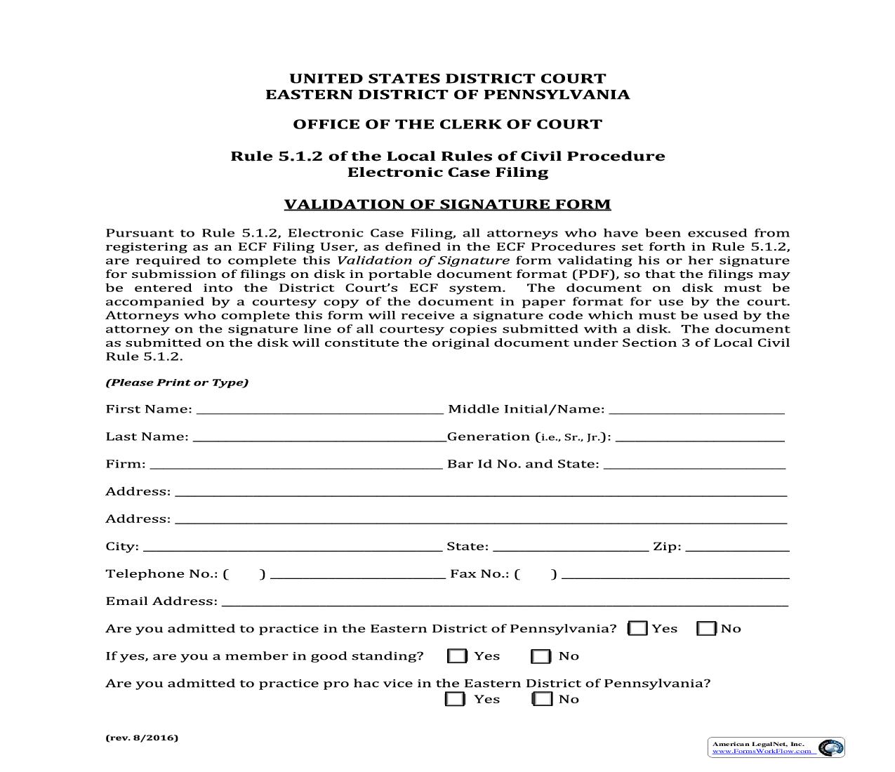 Validation Of Signature Form | Pdf Fpdf Doc Docx | Pennsylvania