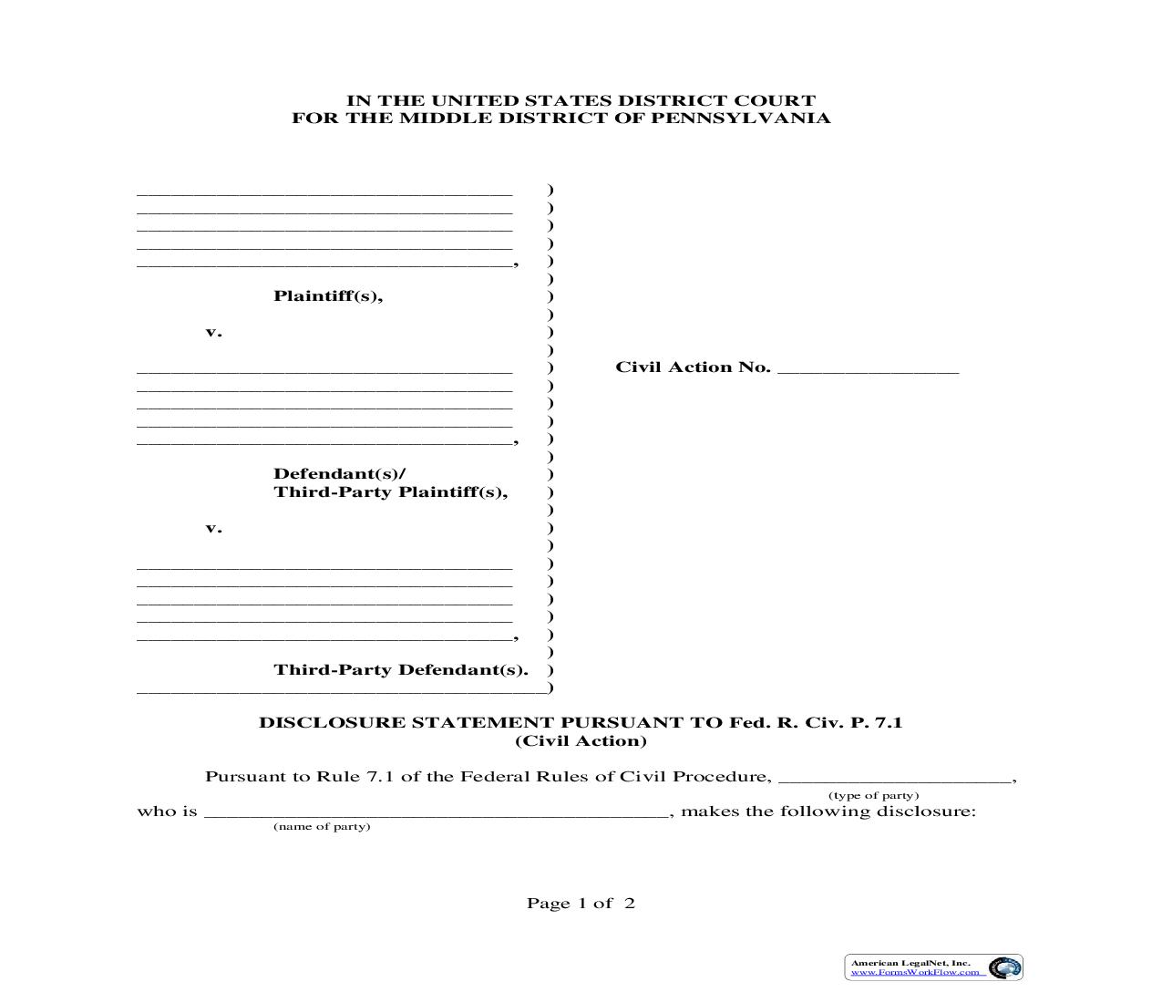 Disclosure Statement (Civil) | Pdf Fpdf Doc Docx | Pennsylvania