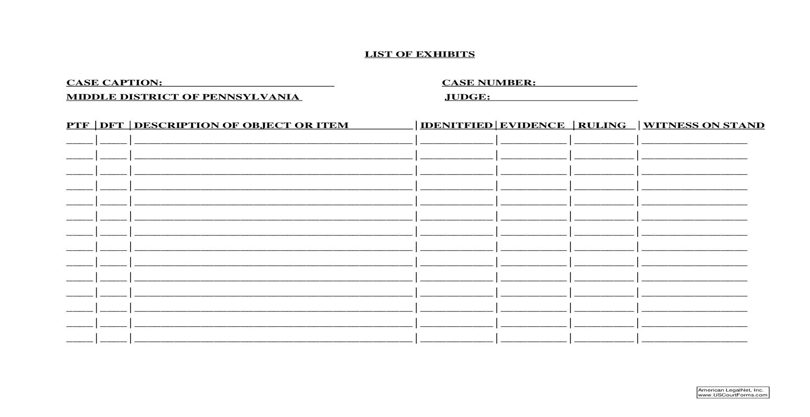 List Of Exhibits | Pdf Fpdf Doc Docx | Pennsylvania