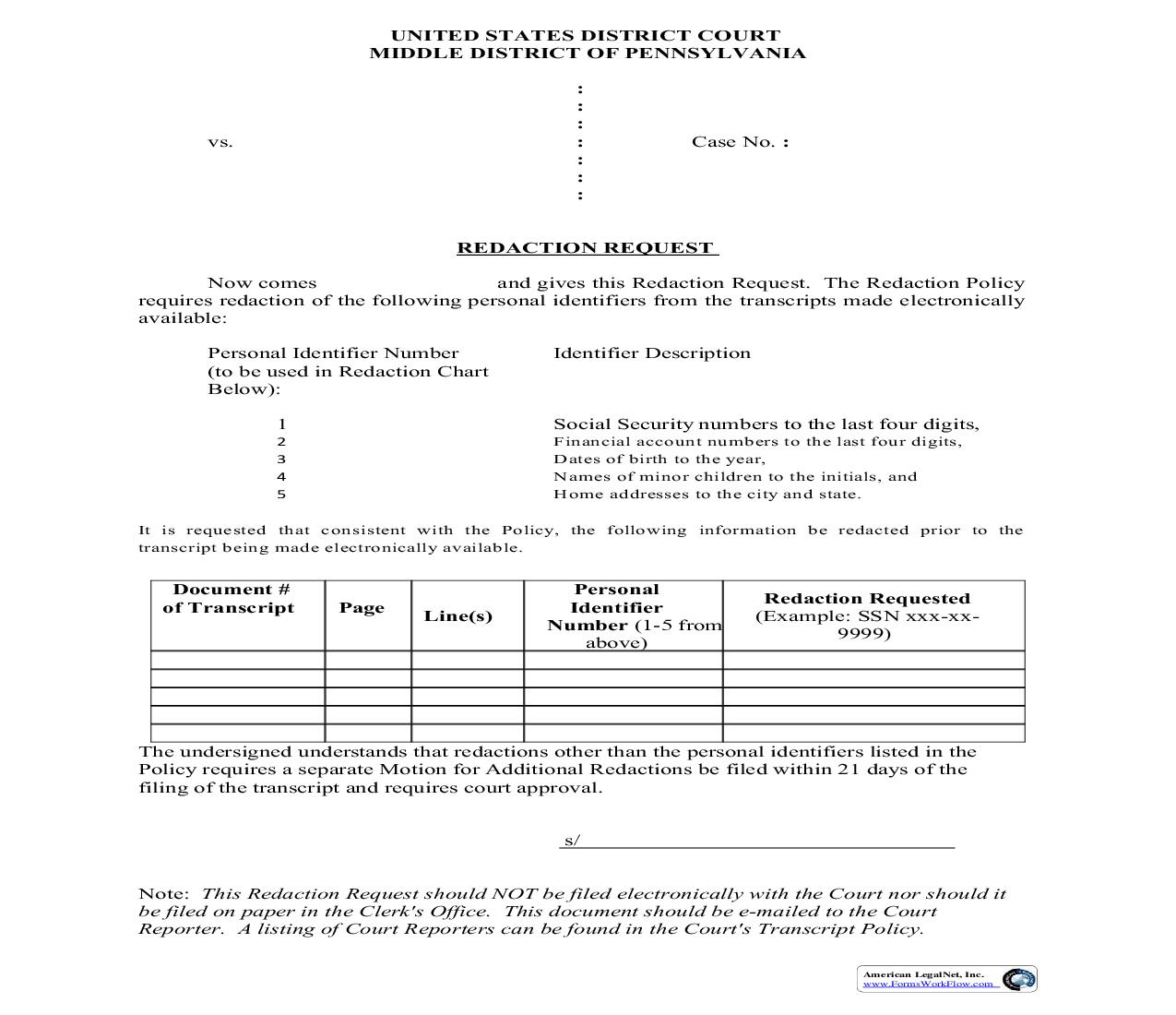 Redaction Request | Pdf Fpdf Doc Docx | Pennsylvania